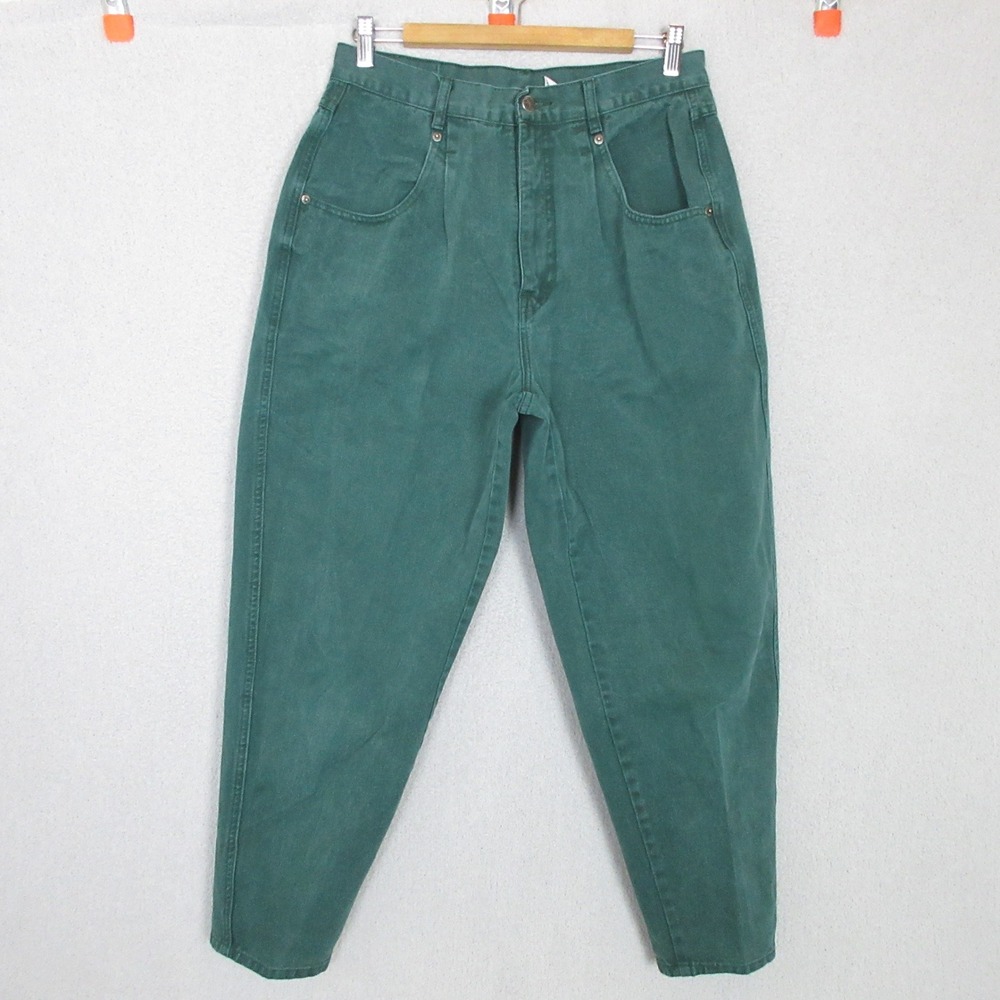 Britannia Mom Jeans Womens 14x30 Green Pleated High Waisted Tapered Vintage